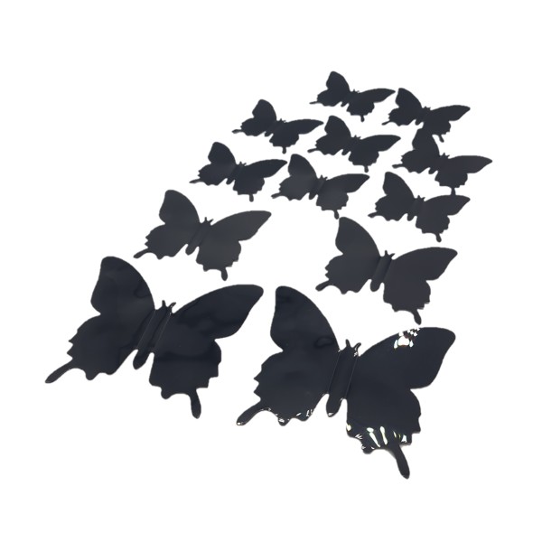 Set of 12 pieces butterflies with adhesive, house or event decorations, black color, A37